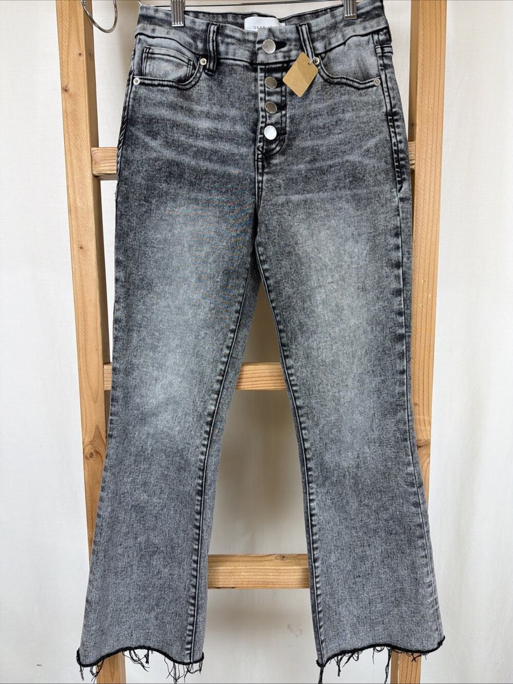 Dear Jonn Washed Black Jeanne Flare Pants Button Front Black #1209 Size 25